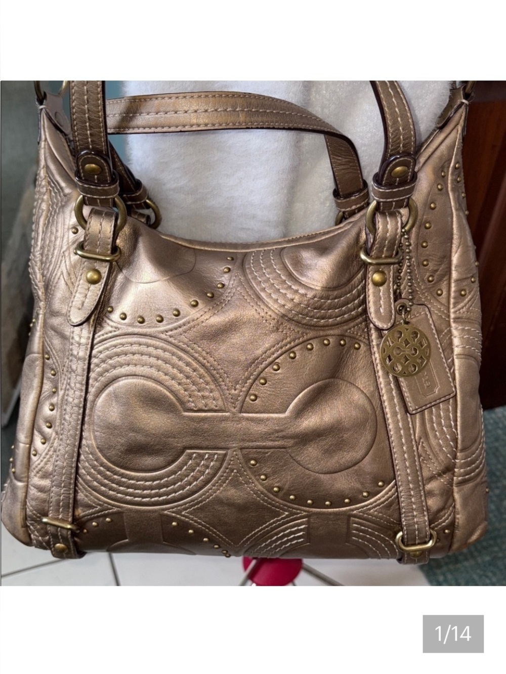 Coach Alex RARE convertible bag satchel shoulder Crossbody leather gold studs